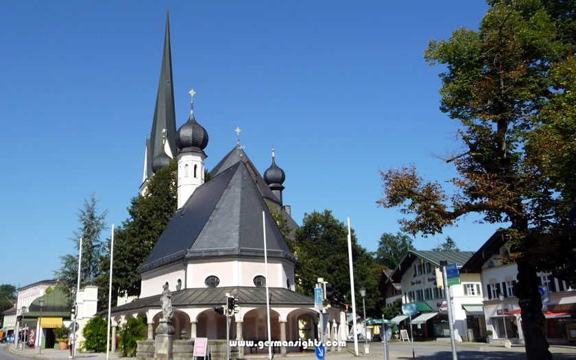 The parish church and market square in Prien am Chiemsee