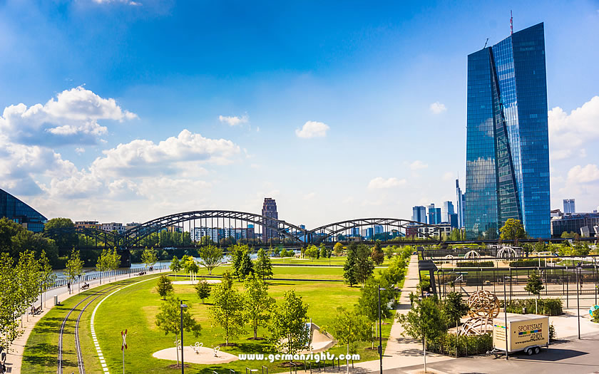 The European Central Bank building in the outskirts of Frankfurt am Main