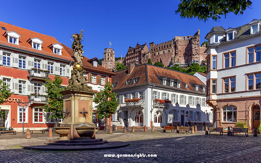 The Kornmarkt square in Heidelberg