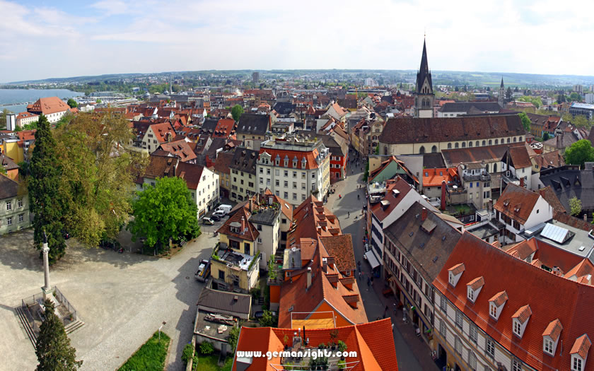 An aerial view of the old town in Konstanz