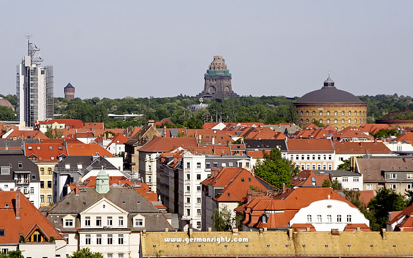 The skyline of Leipzig looking towards the Battle of Nations monument