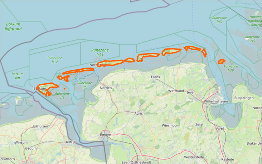 Map of the East Frisian Islands