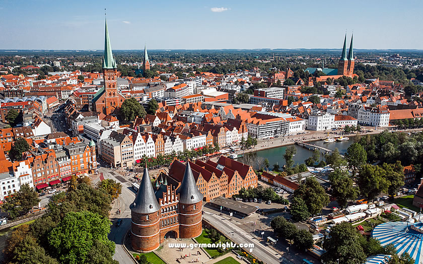An aerial view over Lübeck