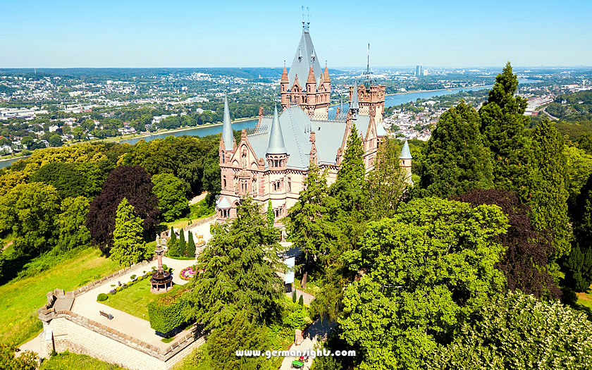 Schloss Drachenburg sits above the Rhine river