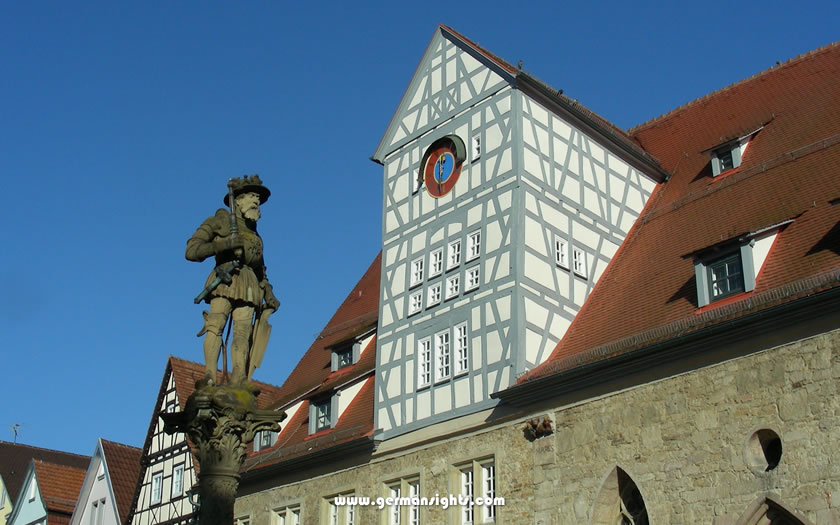 The statue of Emperor Maximilian in front of the Reutlingen town hall