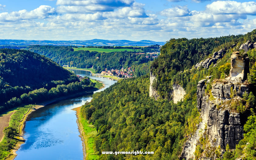 View of the Elbe river from the Bastei in Saxon Switzerland