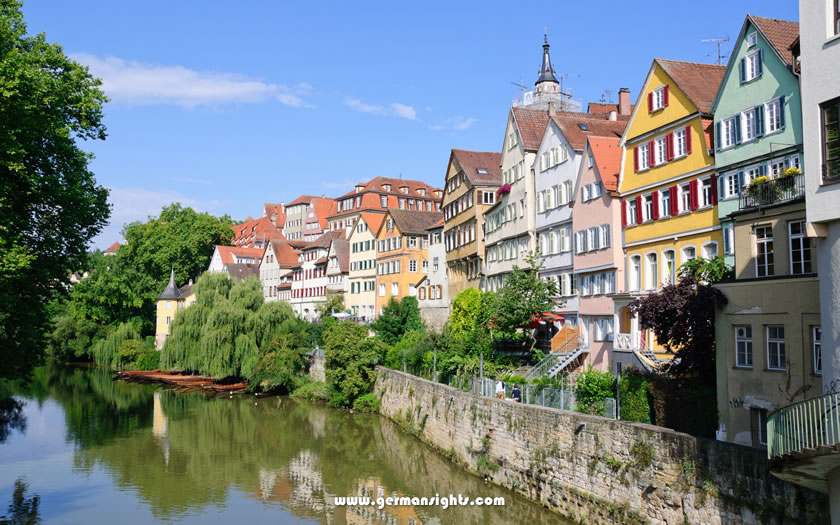 View of the historic houses along the river Neckar in Tübingen